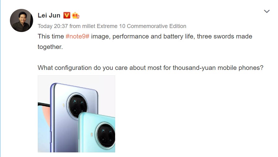 Lei Jun sugerează că Redmi seria Note 9 va începe în jurul valorii de 1.000 de yuani (152 USD) în China